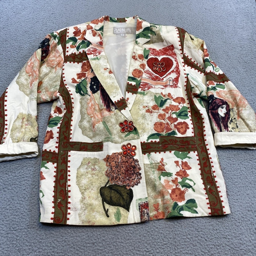 Platinum by Dorothy Schoelen Blazer Womens Large Floral Jacket Silk Blend‎ USA